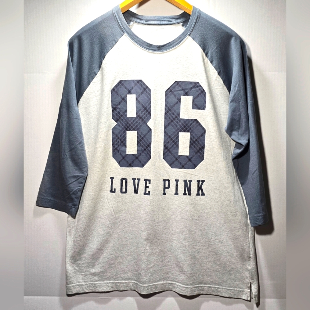 Victoria Secret PINK Medium Varsity Logo Boyfriend 3/4 Sleeve Tee-New Condition